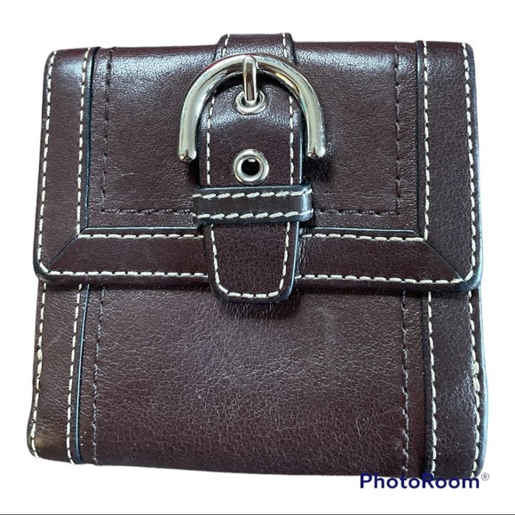 Coach Brown Silver Buckle Bifold Leather Wallet - Picture 2 of 5